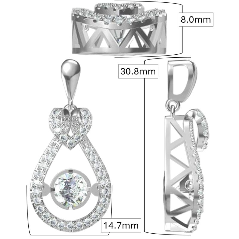 Central Diamond Center Heart & Pear Dancing Gemstone Necklace 925 Sterling Silver & Pure Brilliance Zirconia, Yellow Gold Plated - Image 4